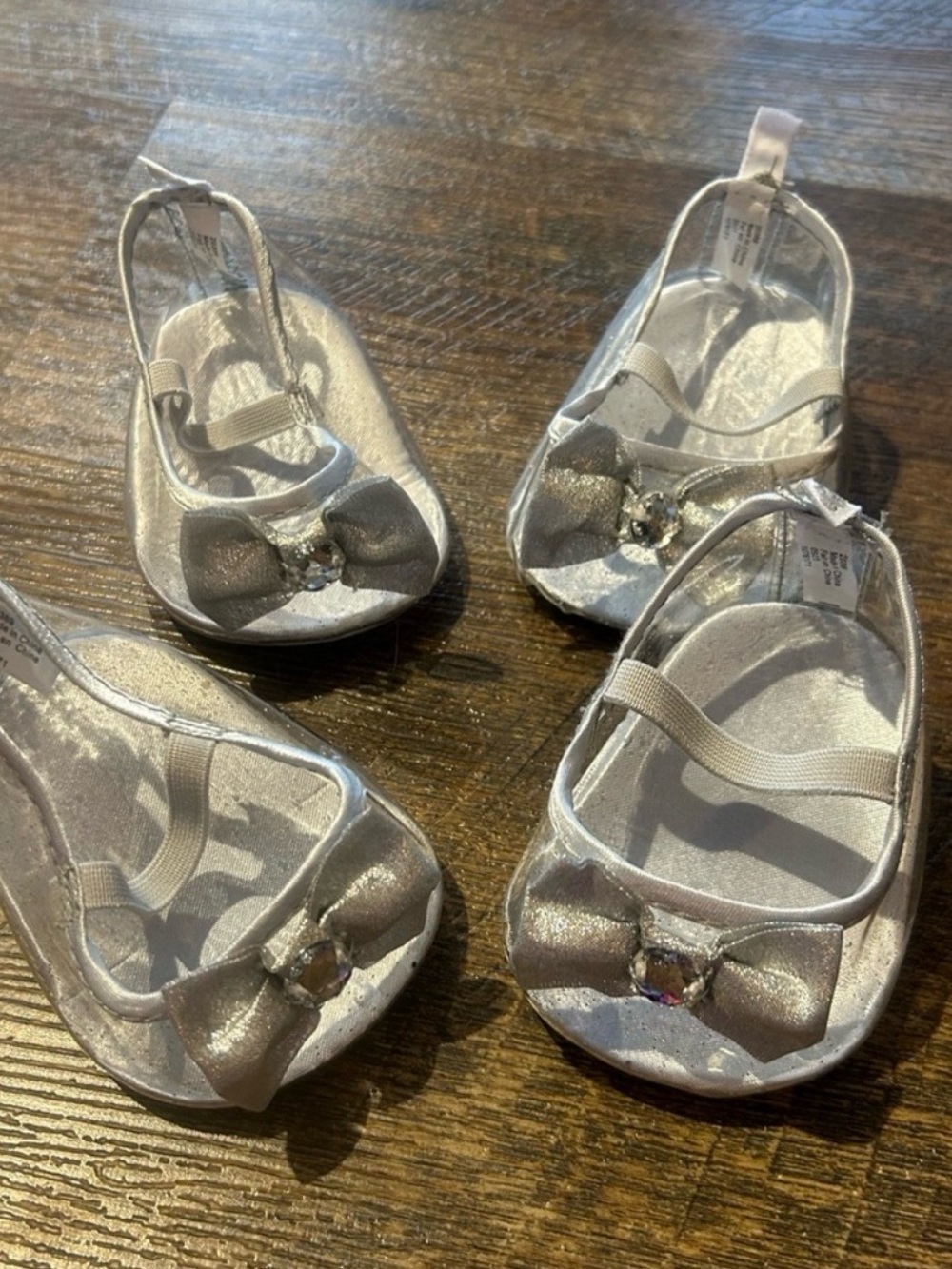 Build-A-Bear Silver Bow Mary Jane Shoes with Gem Accent
